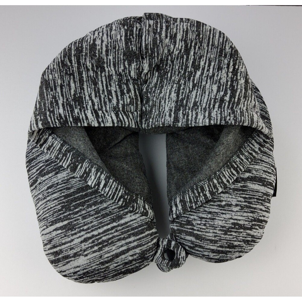 Bennkai Travel Pillow Sleeper With Fleece Lined Hoodie Black Grey